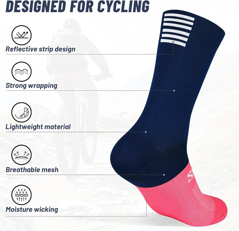 Steinfinit Reflective Cycling Socks Splicing Color,Mid Calf Breathable Cushioning Sock for Men and Women,Bike Sport(One Size) - Image 2